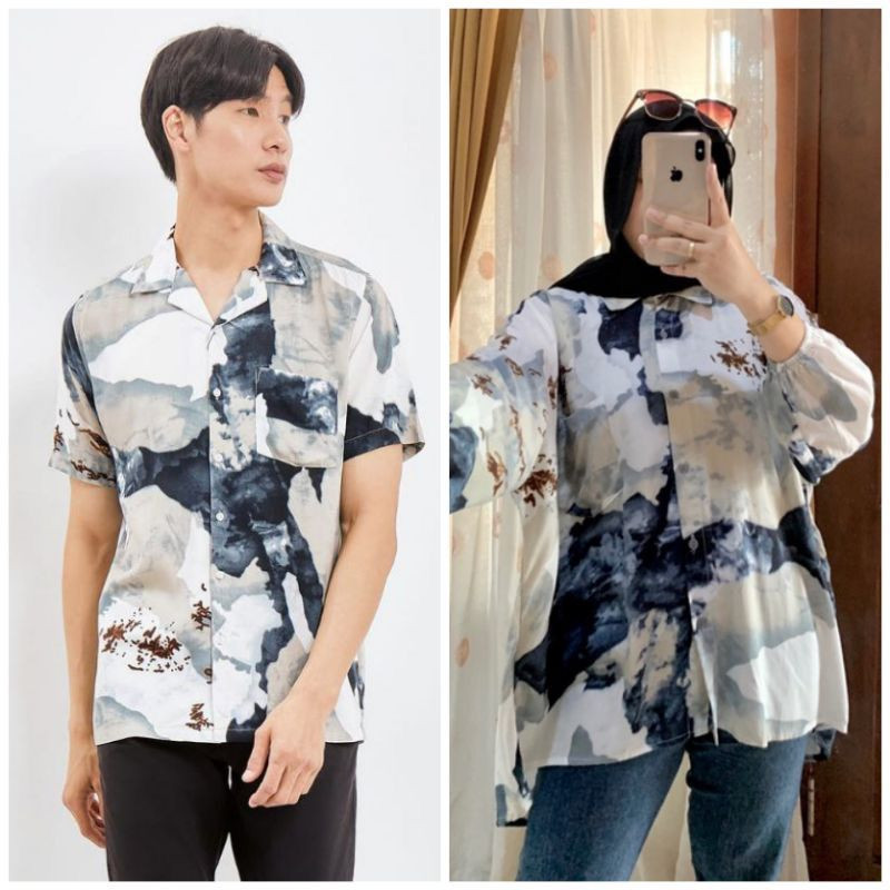 Kemeja Couple Pasangan Kekinian Remaja Ootd / Kemeja Pasangan / Kemeja Couple Sama Ayang 2 Pcs