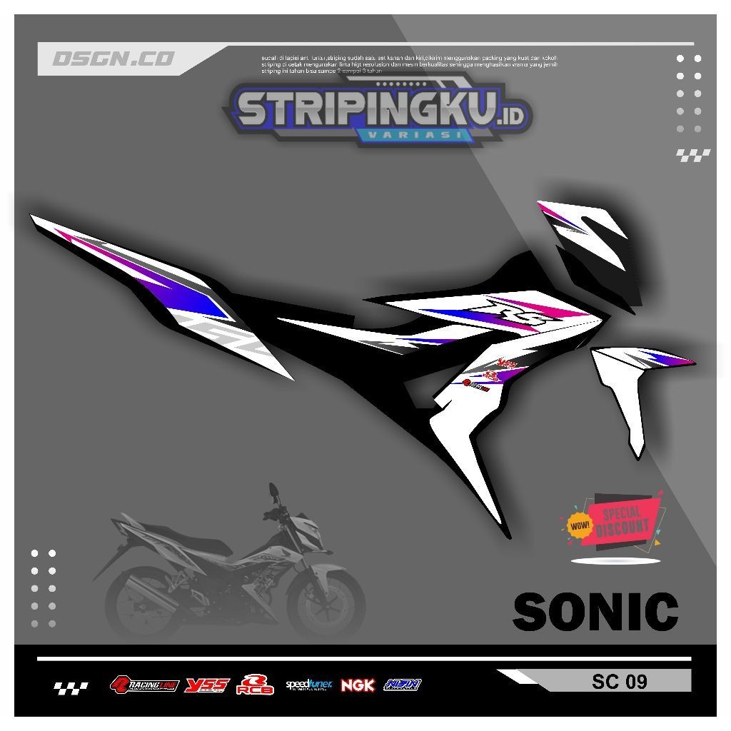 Striping Variasi Honda Sonic 150R / Sticker Honda Sonic variasi motif putih simple keren kode 09