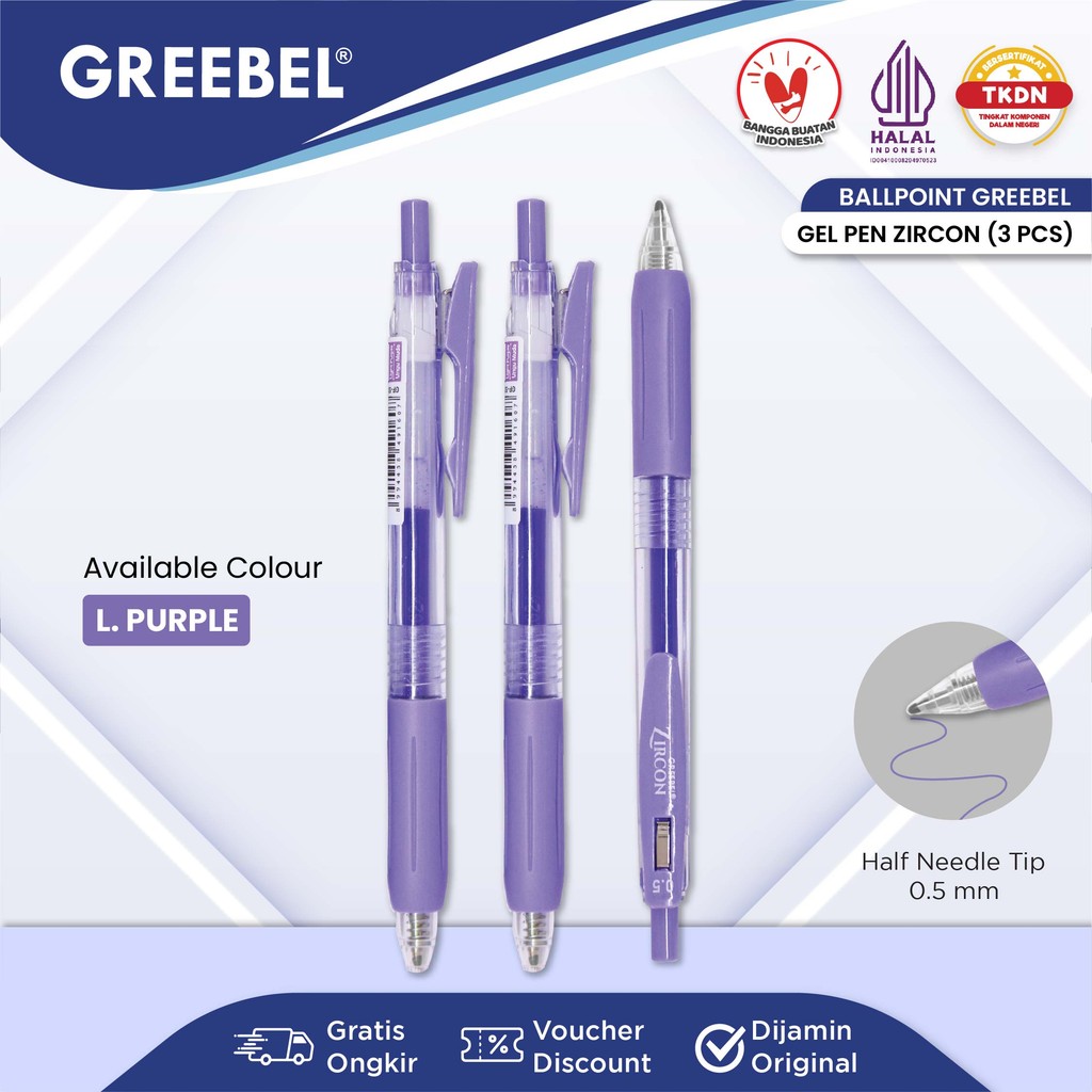 

GREEBEL PULPEN GEL / Gel Pen Gp-509 Zircon Light Purple 0.5 (3PCS/SET) / Ballpen Gel Ballpoint Bolpen Bolpoin Pena Gel