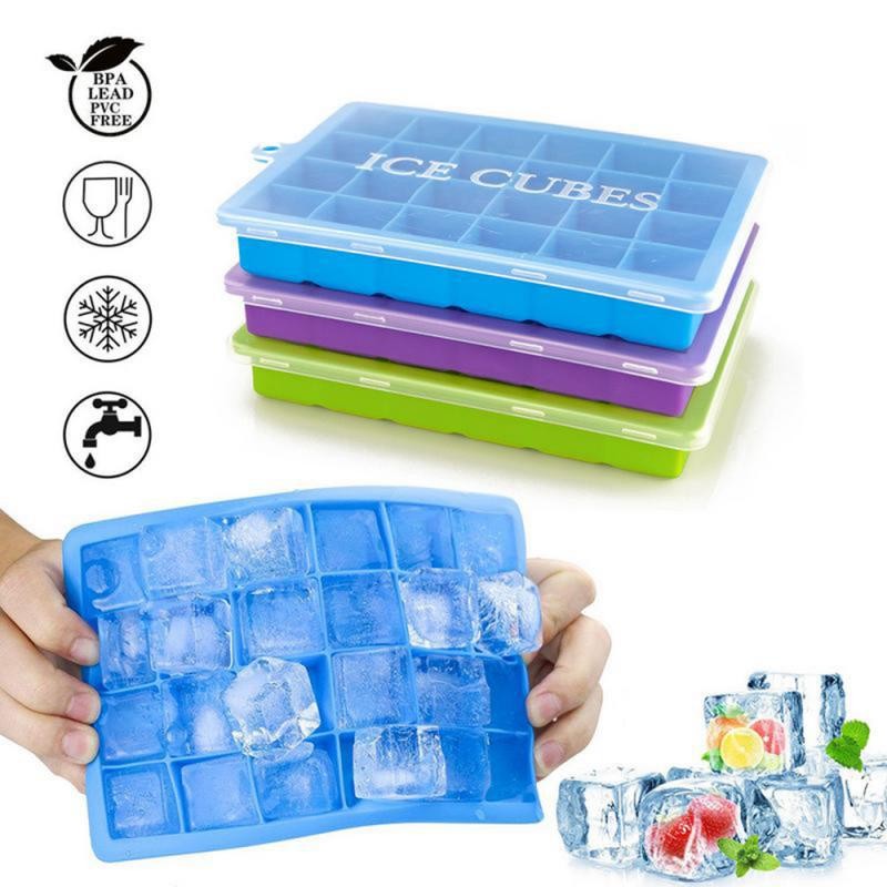 Venlohome 24 Ice Cube Tray Food Grade Silicone Ice Cube Maker Mold With Lid For Ice Cream Chocolate 