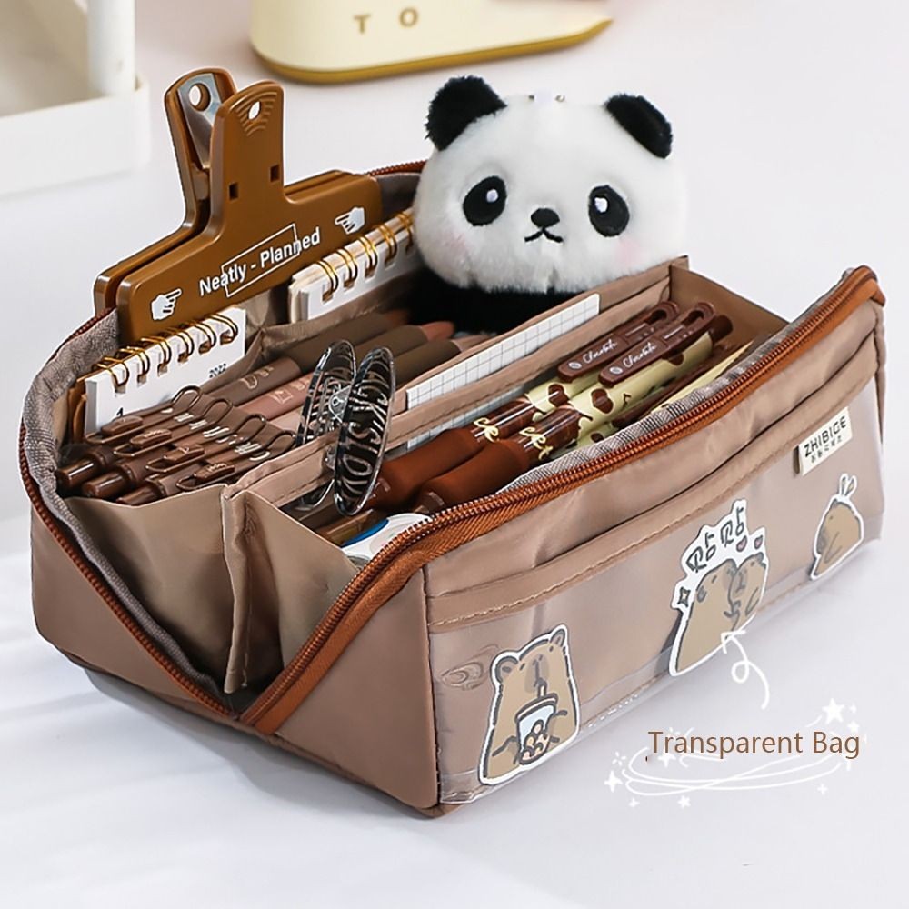 

10-Layer Large Capacity Transparent Pen Bag INS Solid Color Canvas Pencil Case Creative Student Gift Stationery Organizer