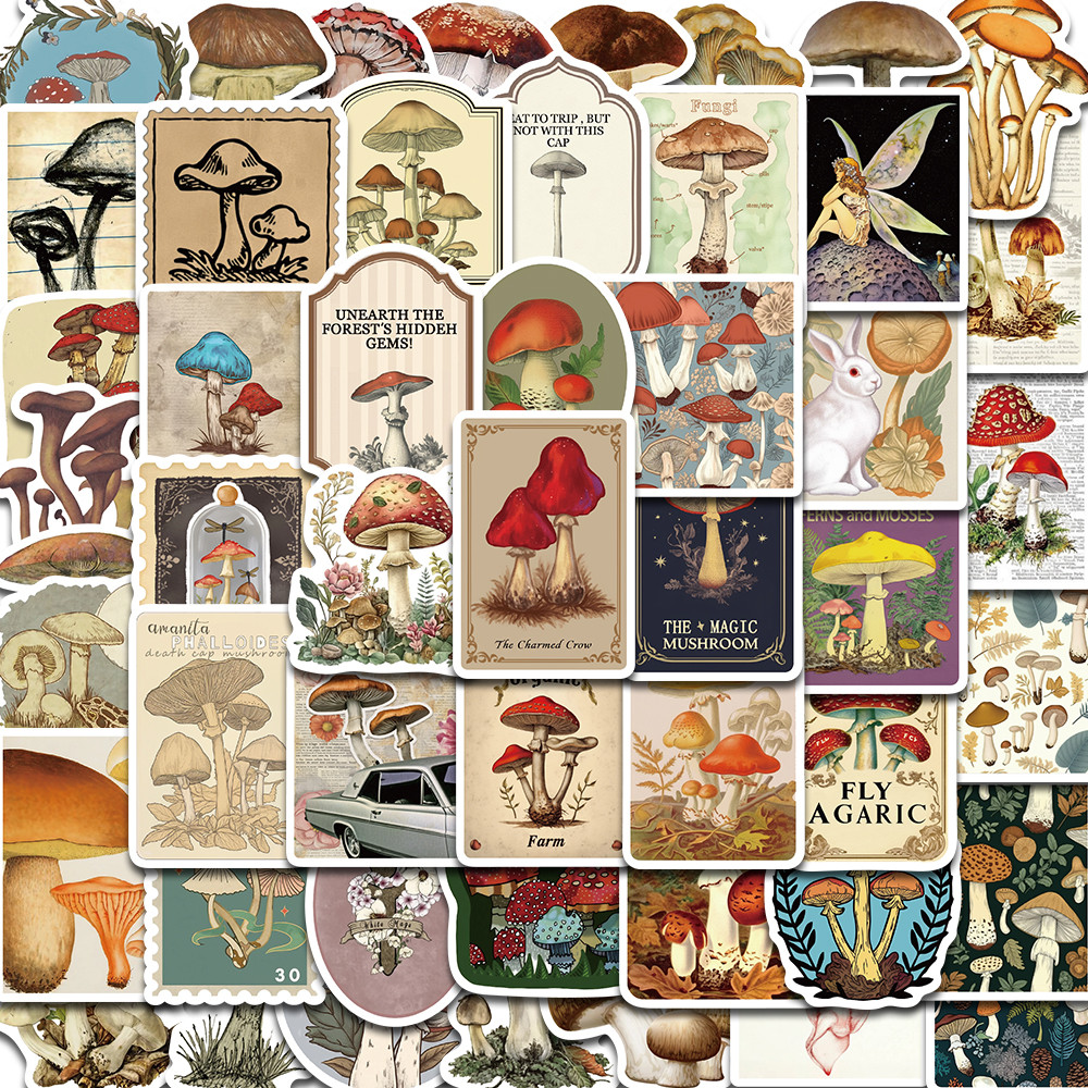 

50PCS Vintage Mushroom Stickers Nostalgia PVC Fashion Laptop Wall Phone Aesthetic DIY Decoration Christmas Phone Sticker ﻿