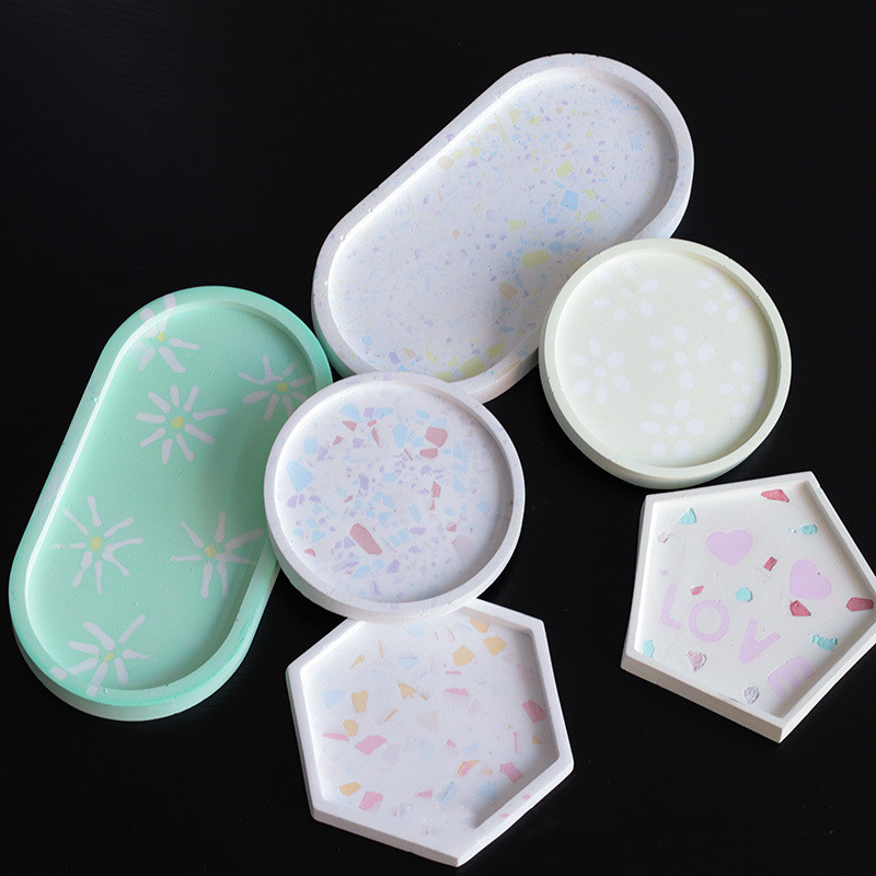 

DIY Oval Tray Saucer Silicone Mold Square Hexagonal Base Mold Round Plaster Succulent Flower Pot Making Base Coaster Mold