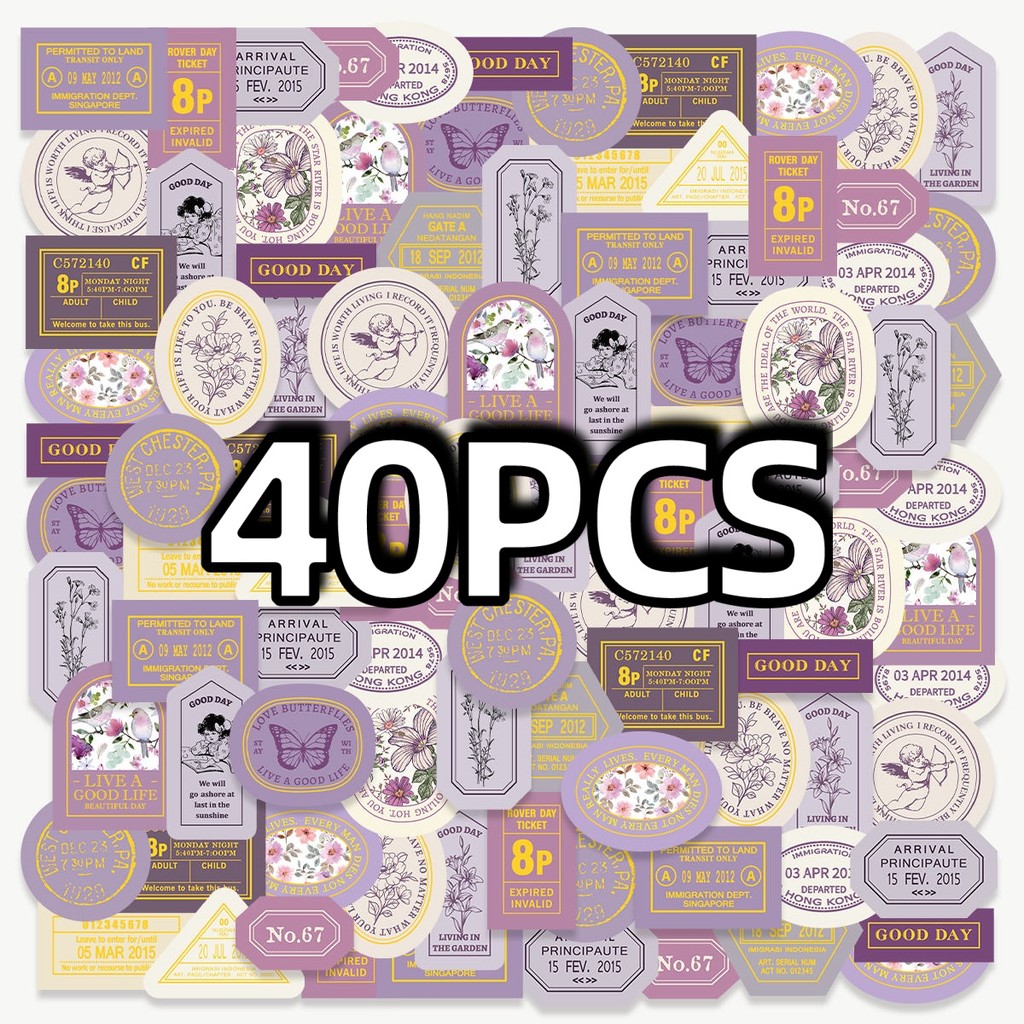 

40Pcs Retro Pattern Irregular Label, Purple-Gray, DIY Mobile Skateboard Bike Notebook Decoration.