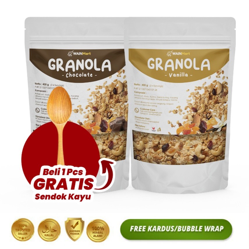 

(Ready Stock) Granola Snack Diet Sereal Sarapan Makanan Sehat High Quality Berbagai Varian Rasa Vanilla Coklat