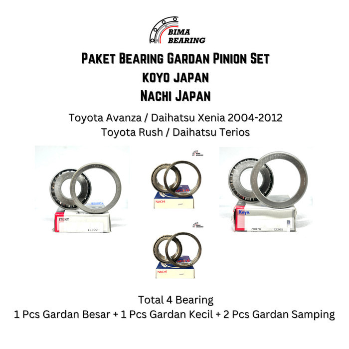Paket Bearing Gardan Pinion Set Toyota Avanza Xenia 2004-2012 Rush Terios Koyo Nachi JAPAN ORI