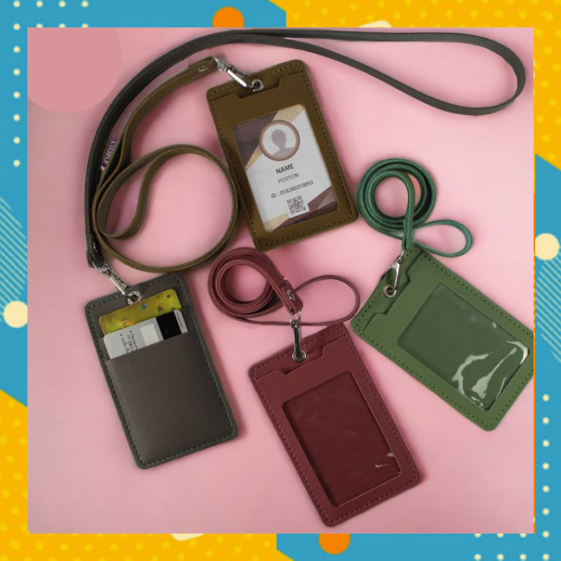 

Tempat ID Card Holder Kulit PU DOMPET KARTU BELAKANG Tali Lanyard Kantor Name Tag AP4425C5