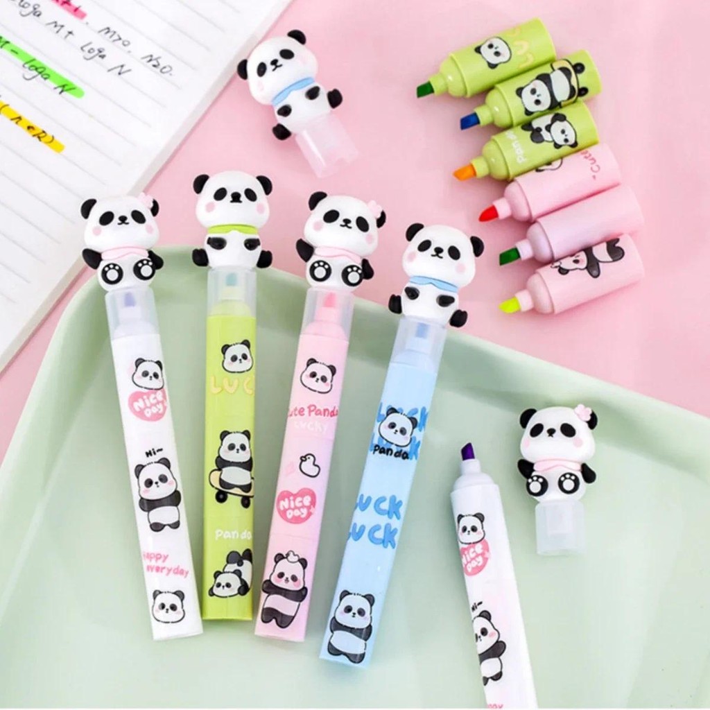 

4 pcs/lot Lovely Panda 3 Layer Splicing Highlighters Art Markers Diy Drawing Paint Colored School Office Marker Pen Stationery