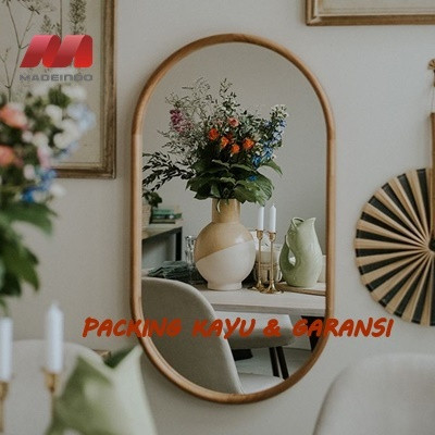 Cermin Lis Kayu Aesthetic Scandinavian Vintage Dinding Bingkai Frame Kayu Bulat Capsul Kapsul Oval G