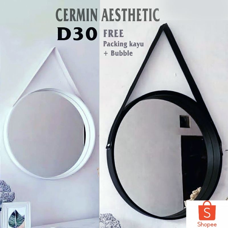 Cermin Bulat Aesthetic / Kaca Cermin Frameless Gantung Tali