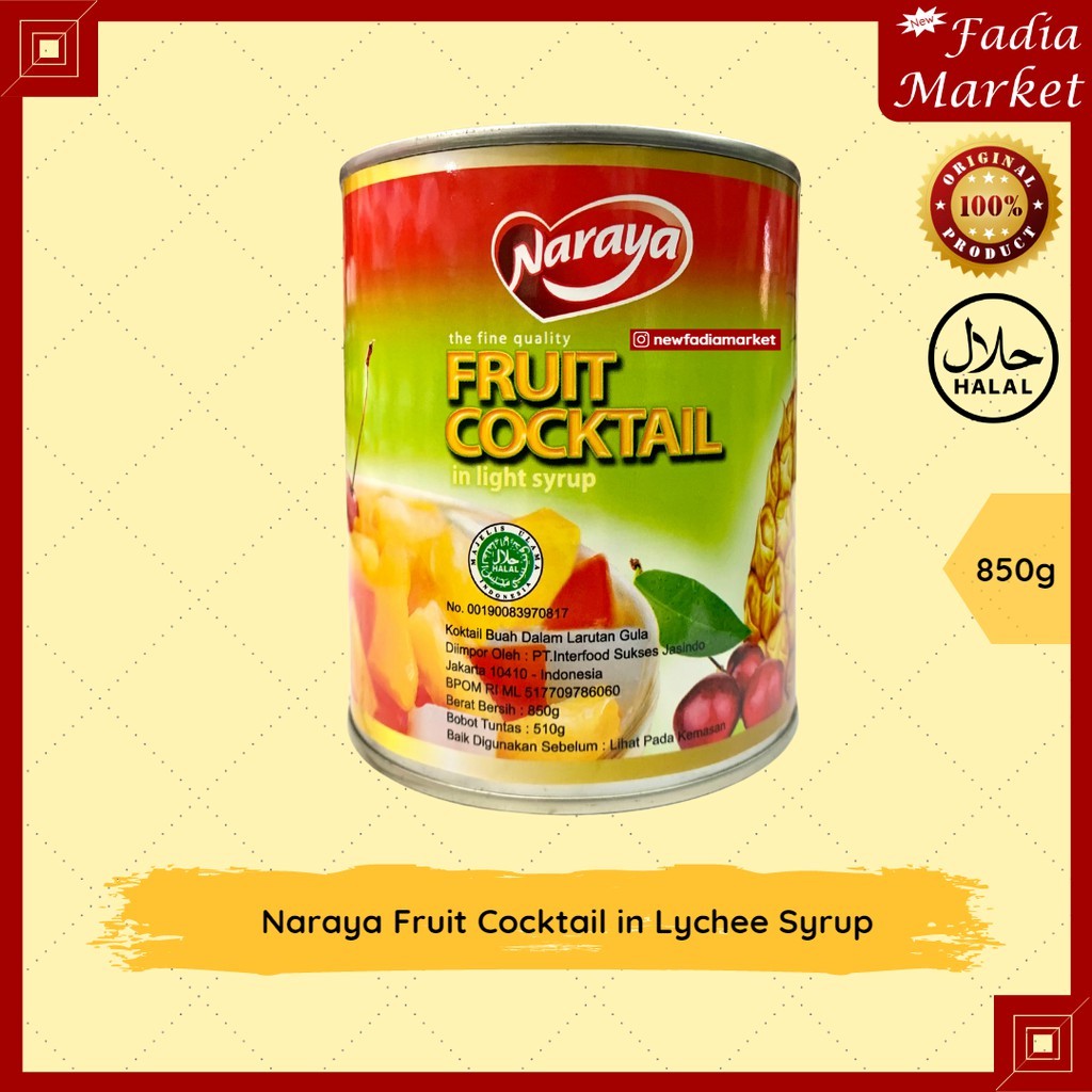 

Naraya Fruit Cocktail in Lychee Syrup (Buah Cocktail Kaleng) 850g