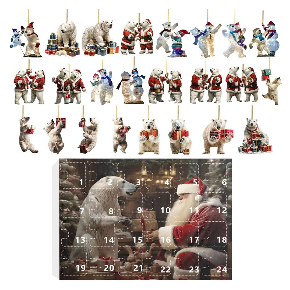 

Cute Cartoon Christmas Countdown Calendar Adorable Polar Bear Advent Calendar Ornament Set Cute Acrylic Christmas Tree for Kids