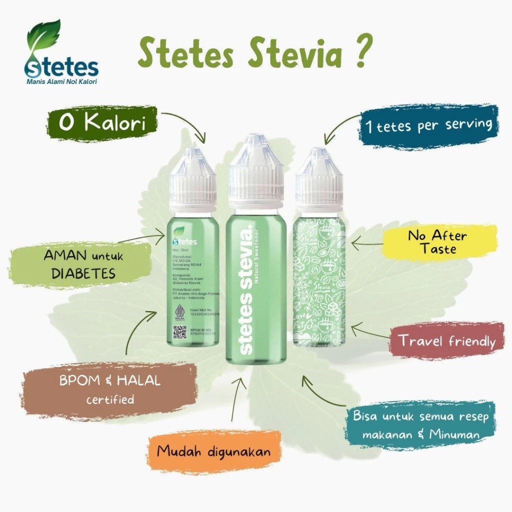 

Gula Nol Kalori STETES Stevia 30ML Natural Sweetener Pemanis Bahan Alami 30 ml Kemasan Praktis
