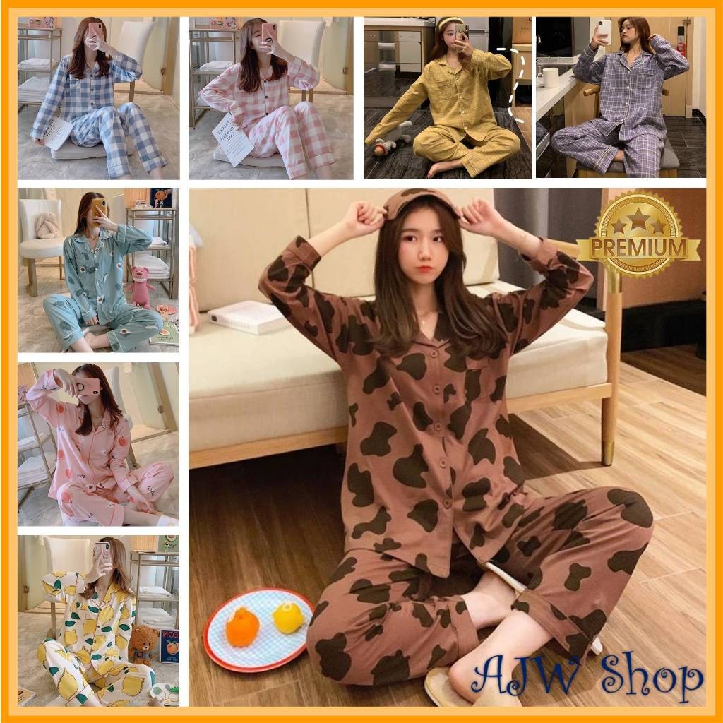 SETELAN SETCEL ONE SET PIYAMA BAJU TIDUR WANITA DEWASA KOREA PP SPANDEK IMPORT LENGAN PANJANG PREMIU