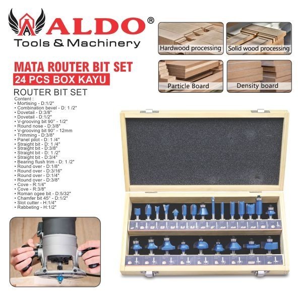 MATA ROUTER BIT SET 24 PCS BOX KAYU ROUTER BIT SET MATA PROFIL SET MERK ALDO