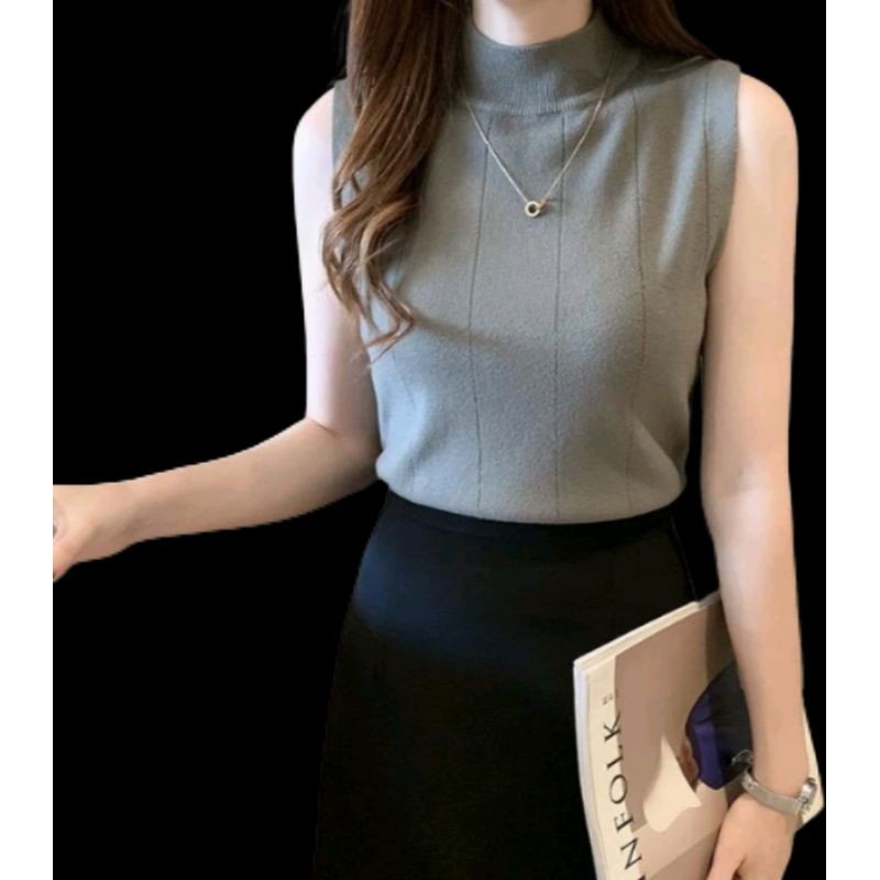 Ngros - Inner Turtleneck Wanita /Tanktop Rajut Garis /Tanktop Blouse Korean Inner/ Tanktop Tebal