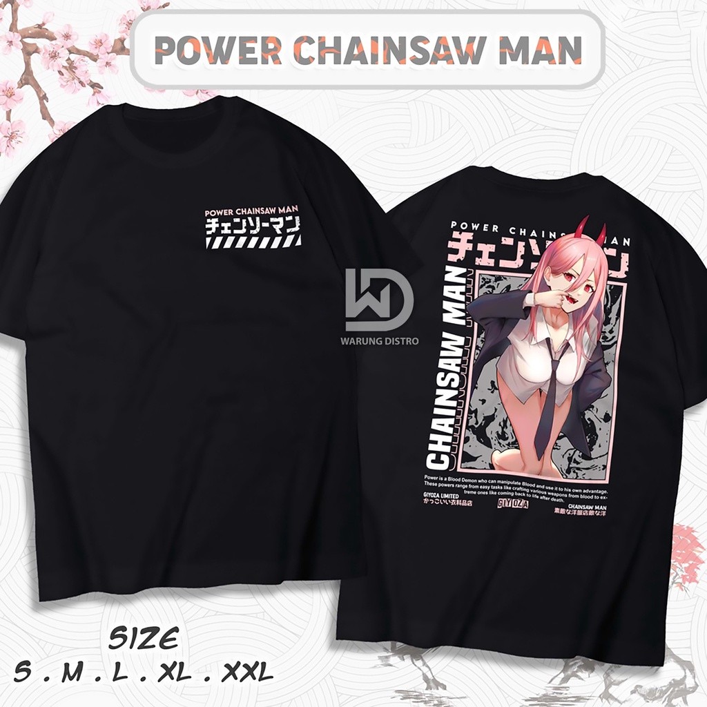 Kaos Distro Anime Chainsaw Man Power Devil Hunter T-Shirt Manga Japan Cotton Combed 30S Premium