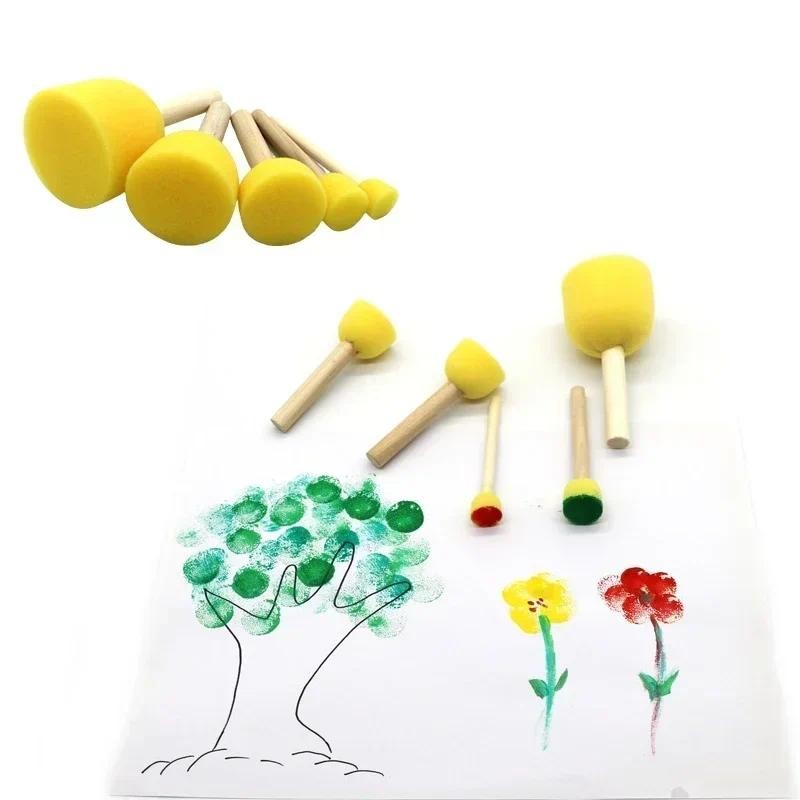 

4/5pcs/set Sponge foam brush diy toy materials Sponge brush with wooden handle for children art painting