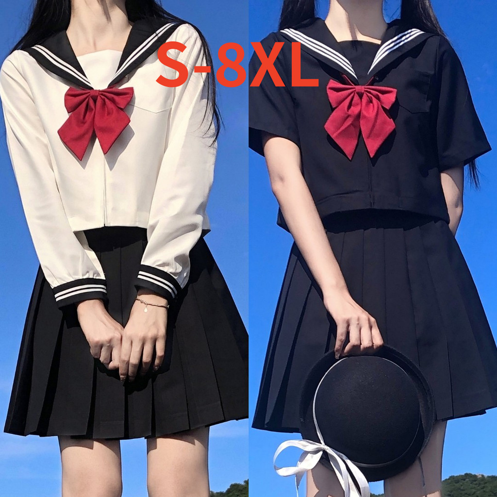 Japanese school uniform girls S-8XL plus size Jk suit white two black three basic sailor uniform wom