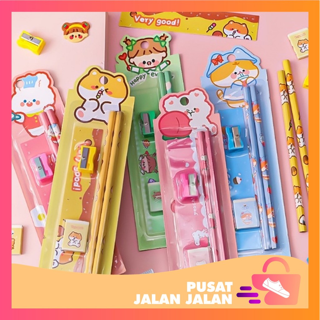 

PJJ - S5692 Alat Tulis Set Mini Stationary / Mini Stationery / Mini Stationery Set Character / Set Alat Tulis 5 in 1 Karakter