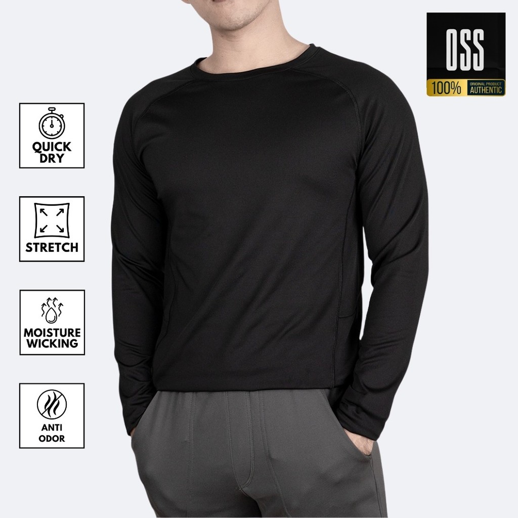 Kaos olahraga pria kaos gym pria lengan panjang 90 degree black