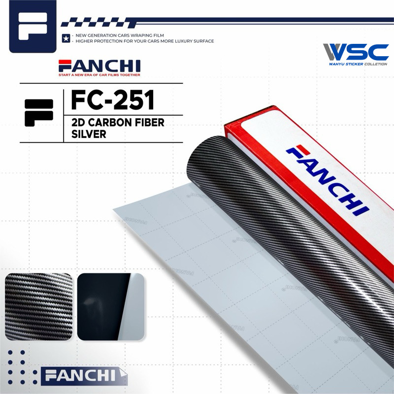 Stiker Carbon Fiber 2D Silver Gold Fanchi Skotlet Karbon Kevlar Wrapping Premium Motor Mobil 25 CM