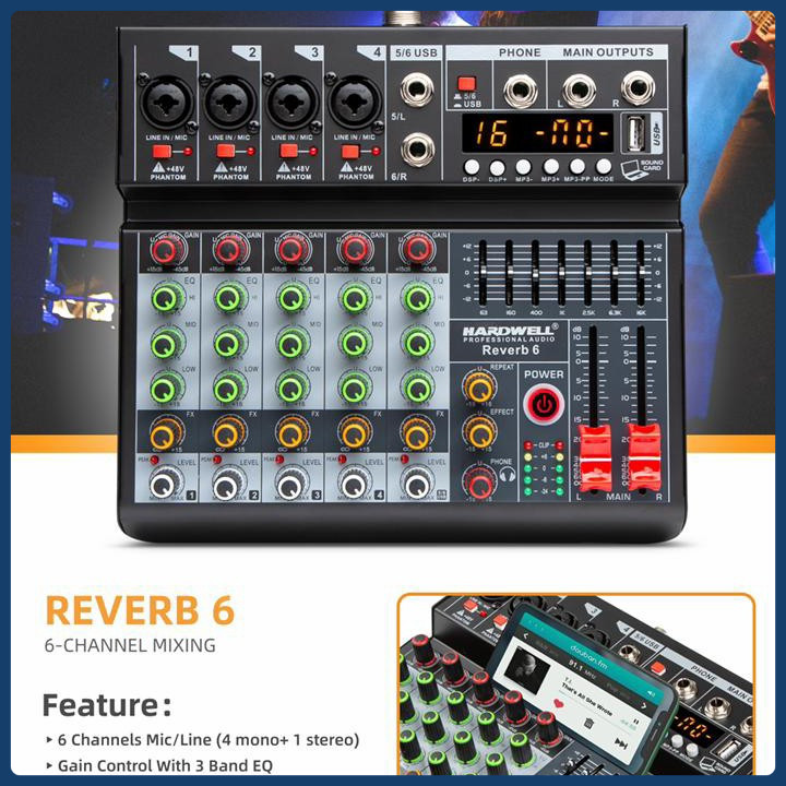 Mixer Audio Hardwell Reverb 6 / REVERB6 Audio Mixer 6 CH Karaoke USB Bluetooth Original