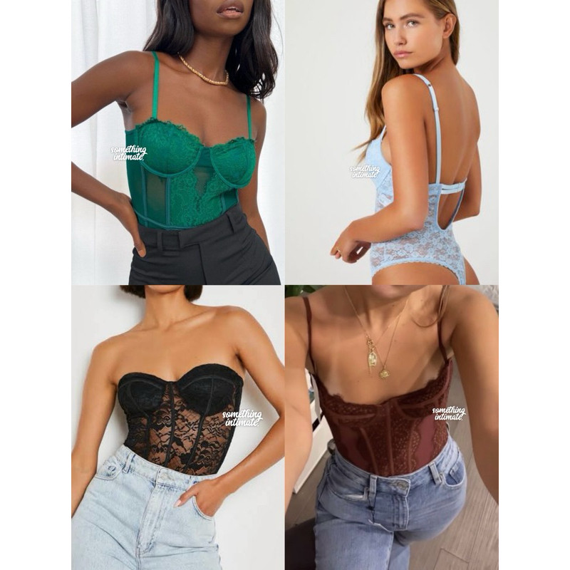 FOREVER 21 Strapless Lace Corset Bustier Hot Mesh Lingerie Bodysuit Overall Teddy Thong See Through 