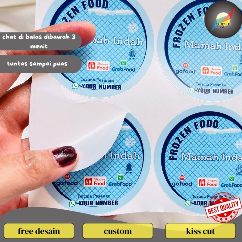 

PrintLab 2-4 Label Bulat Sticker Print Vinyl Stiker Frozen Food Anti Air Stiker Makanan Beku Custom