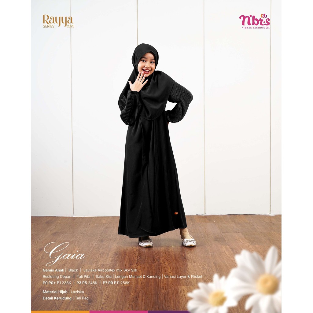 NIBRAS Sarimbit Gaia Gamis Anak Warna Hitam