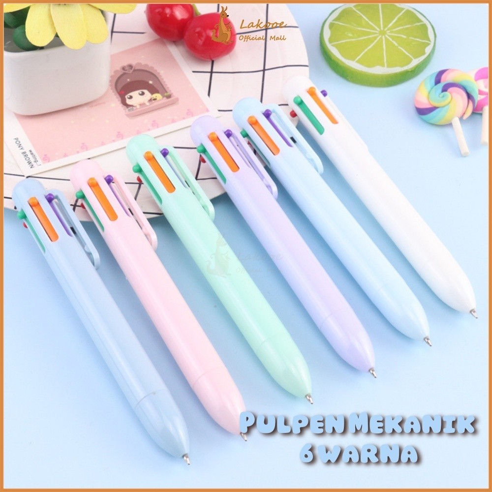 

D213 Pena mekanik 6 warna Pulpen warna warni Pulpen multicolor lucu Alat tulis sekolah tk import D2V