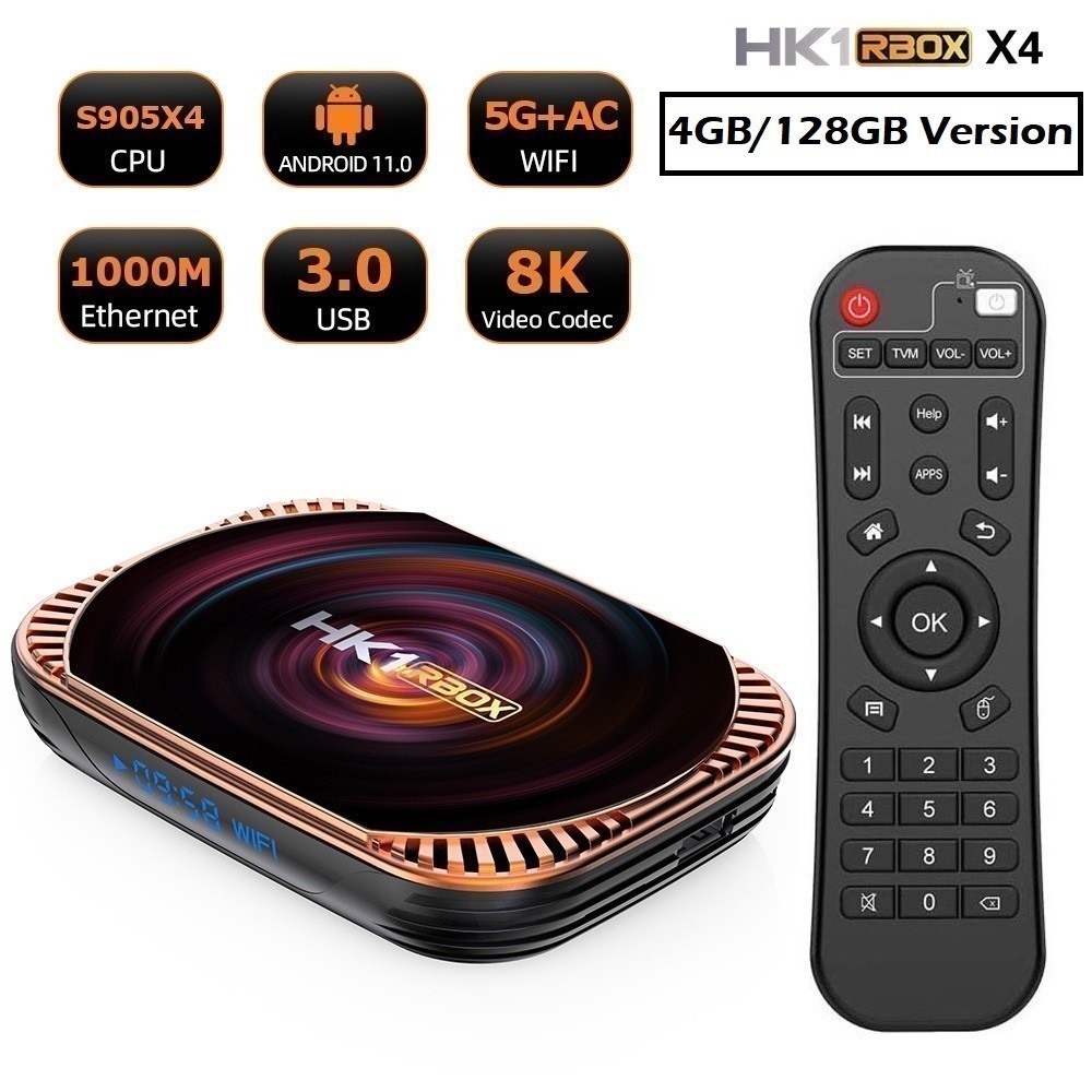 GROSIRUNIK99 HK1 RBOX X4 - Android 11 Smart Android TV Box 8K - RAM 4GB ROM 128GB