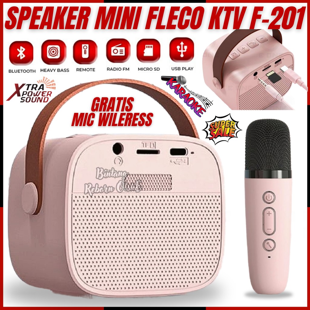 SERBA COD Speaker Bluetooth Fleco KTV F-201 Free Microphone Wireless Karaoke / Audio Mini / Speaker 