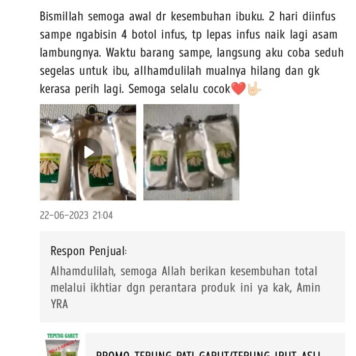 

TEPUNG PATI GARUT OBAT MAAG ALAMI 500 GRAM GRATIS 100 GRAM
