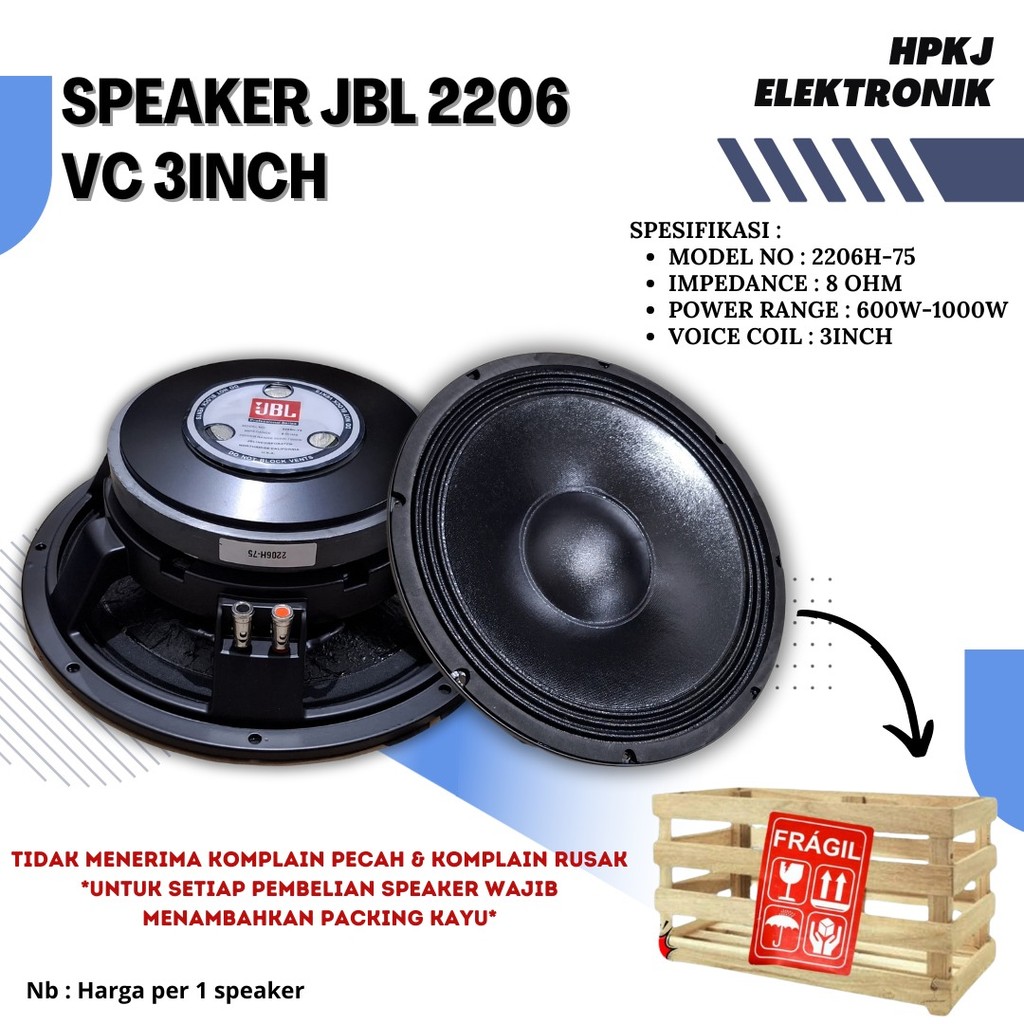SPEAKER KOMPONEN JBL 2206H VC-3 Speaker 12inch 2206-H Voice coil 3inc