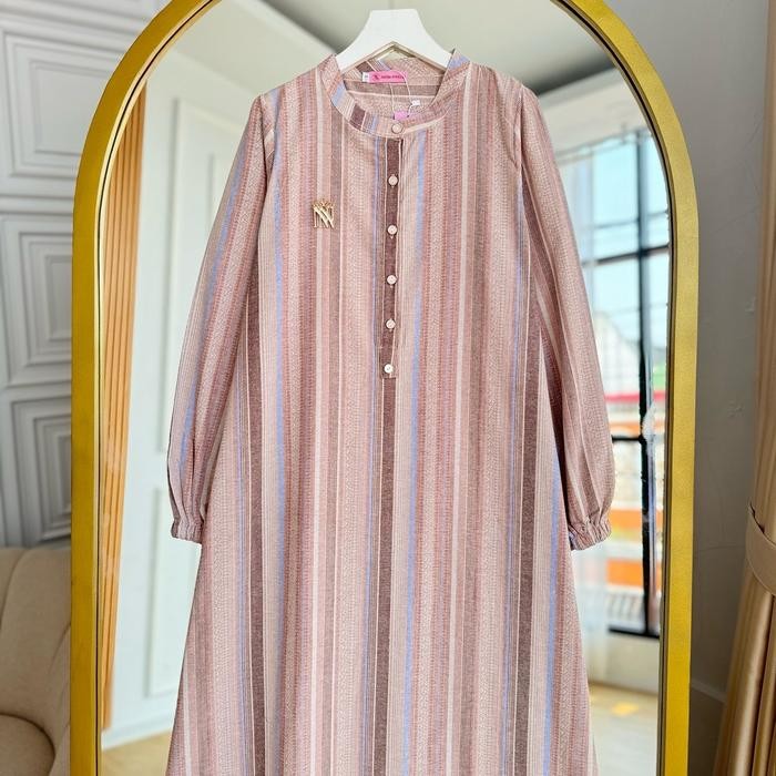 NNFashion ~ Aisha Dress Gamis bahan cotton Baju Casual murah cantik motif kotak kotak Kancing Muslim