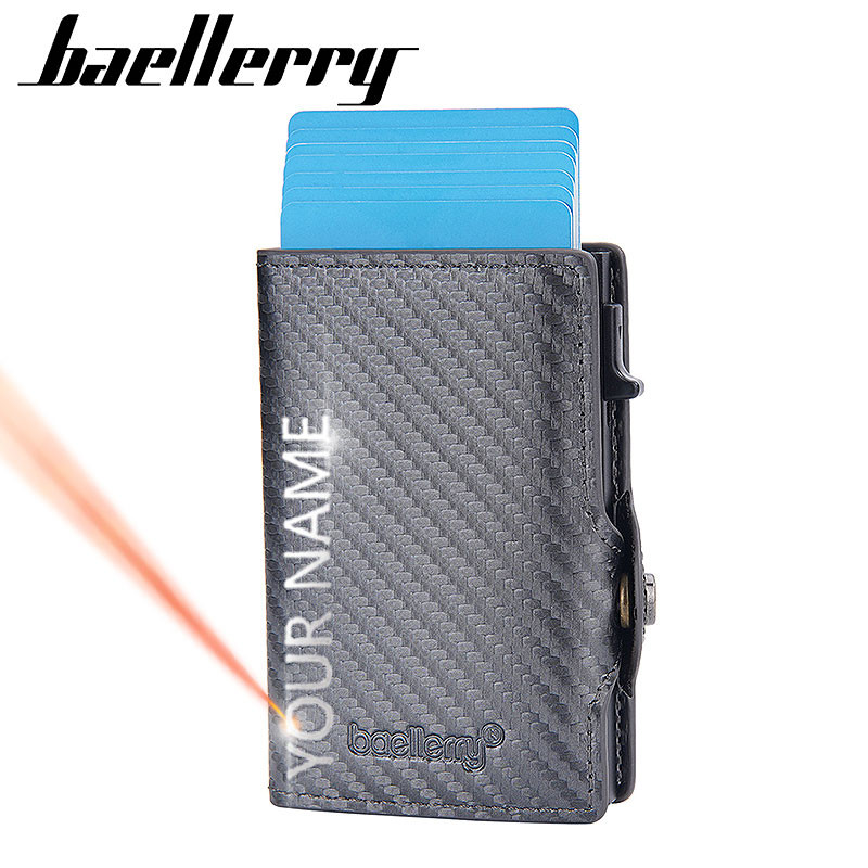 

New RFID Card Bag Men Wallets Name Customized Popup Mini Card Holder Slim Short Male Purses Carbon Fiber Brand Men's Wallet