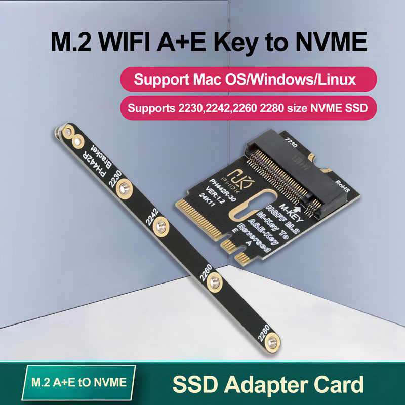 M.2 Key A+E to NVME SSD Adapter M.2 WIFI Interface A/E Key to M Key gen3 X4 for 2230 2242 2260 2260 