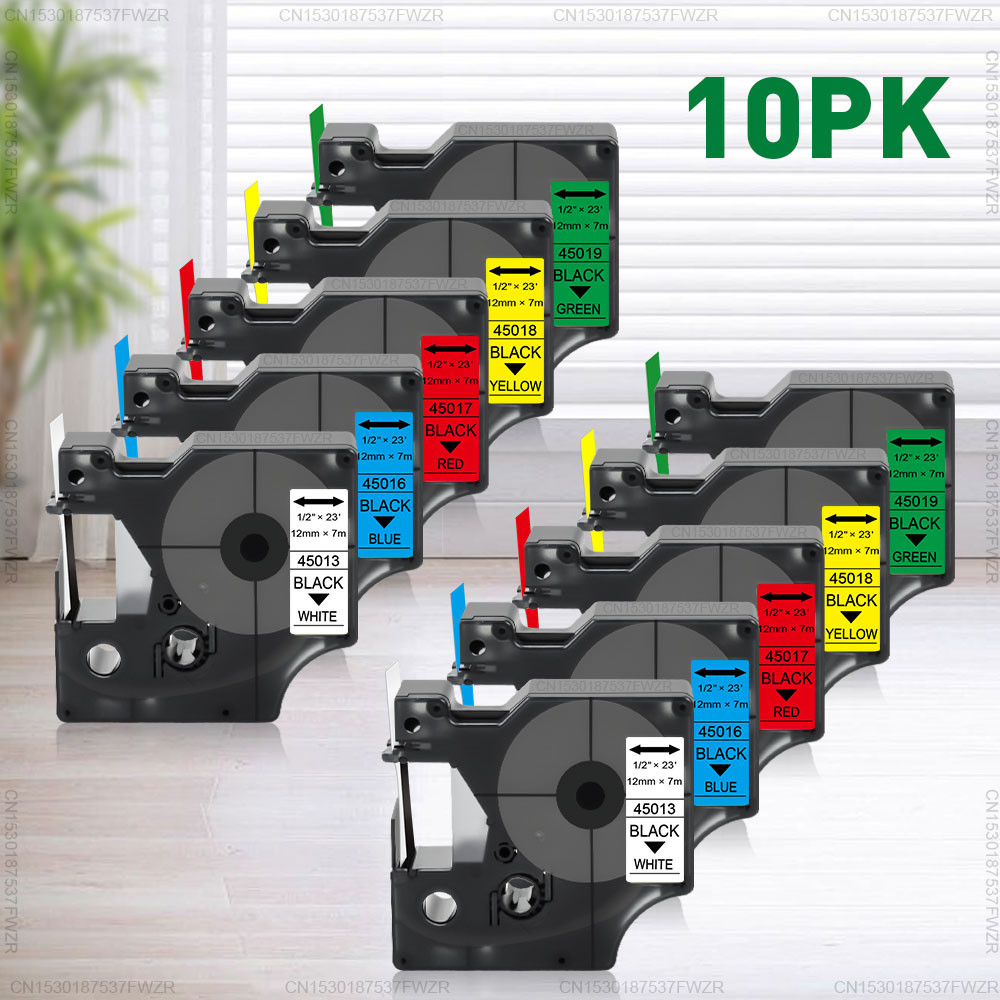 

5/10PK Dymo 45013 45010 Compatible Dymo D1 12mm Tape Label Cassette Ribbon Replace for Dymo Labelmanager LM160 210D Label Maker