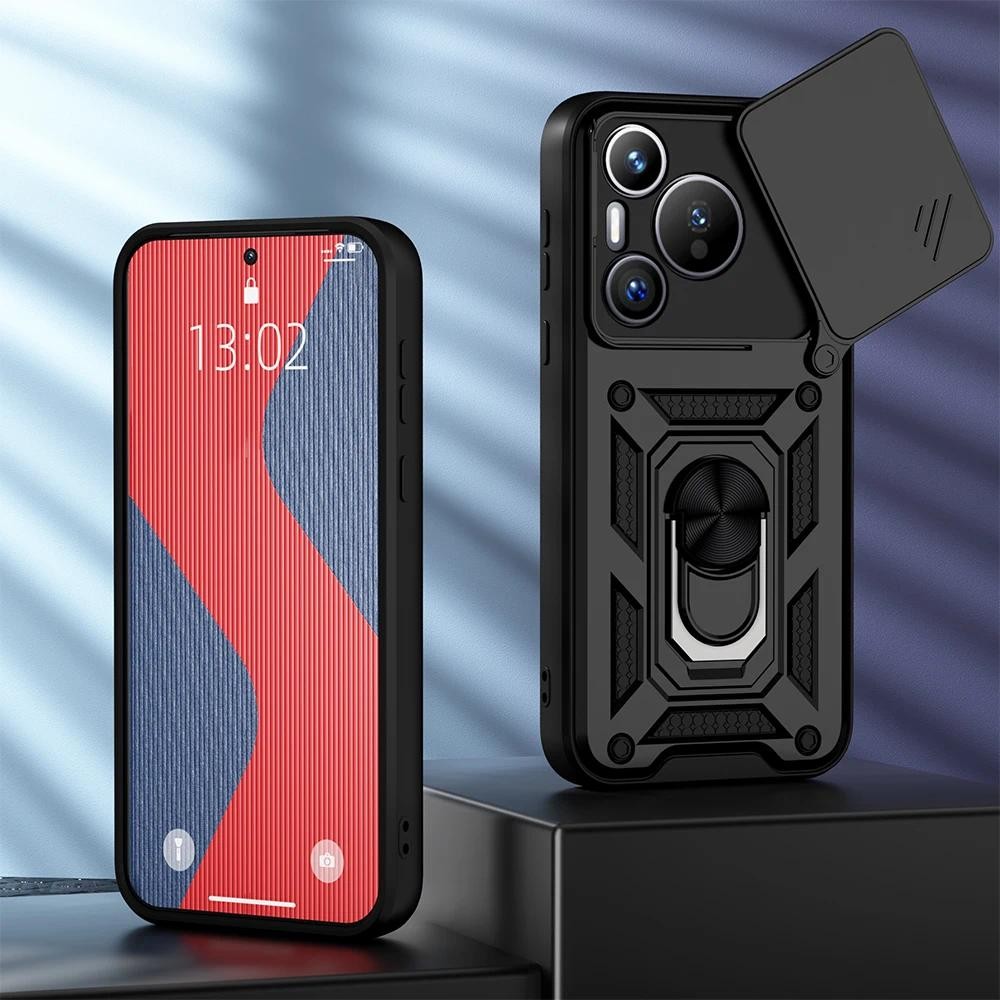 Untuk Huawei Pura 70 Ultra Pura 80 Pro Plus case Slide Camera Lens Protection 360  Meatl Ring Stand 