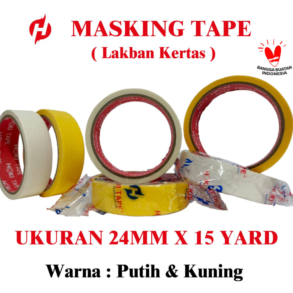 

24 mm x 15 Y Lakban KERTAS masking tape HOKI tape 24mm x 15yard Selotip Isolasi Packing