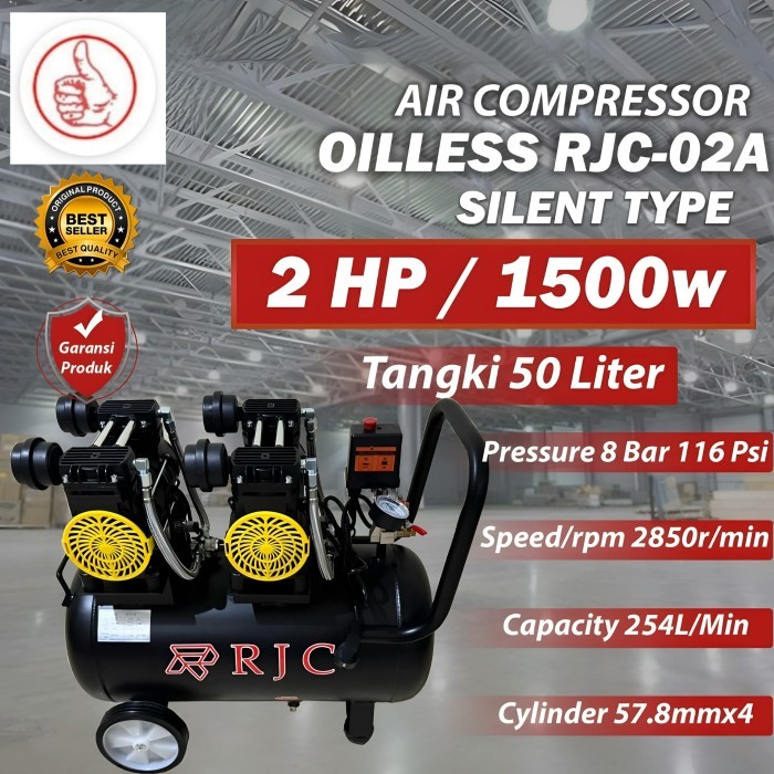 Kompresor Oilless 2hp 50 Liter 1500w Silent Compressor listrik 2 hp oiless RJC