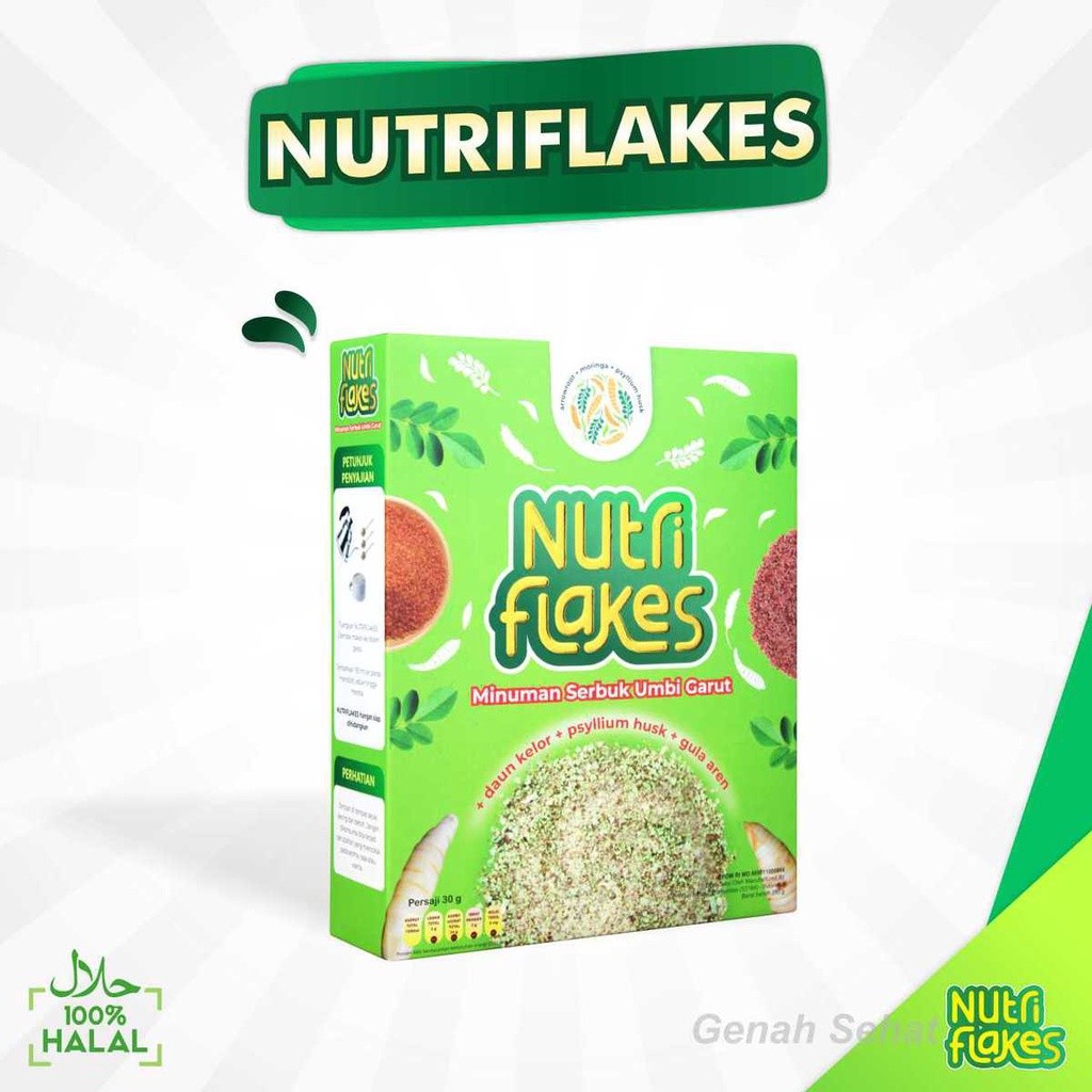 

NUTRIFLAKES SEREAL UMBI GARUT WITH PSYILIUM HUSK & DAUN KELOR 1 BOX 280 GRAM