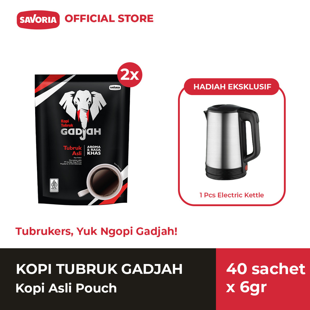 

Kopi Tubruk Gadjah Asli Pouch 40 Sachet x 6g + Gratis Electric Kettle