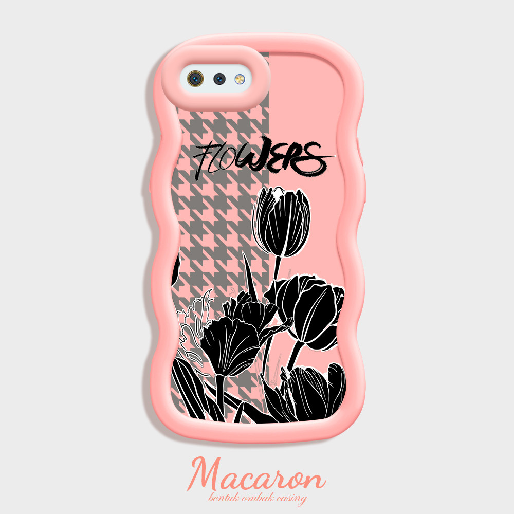 OPPO A1K Tulip Hitam Sederhana Bergelombang Untuk Softcase Kesing Hp Casing Case 0386