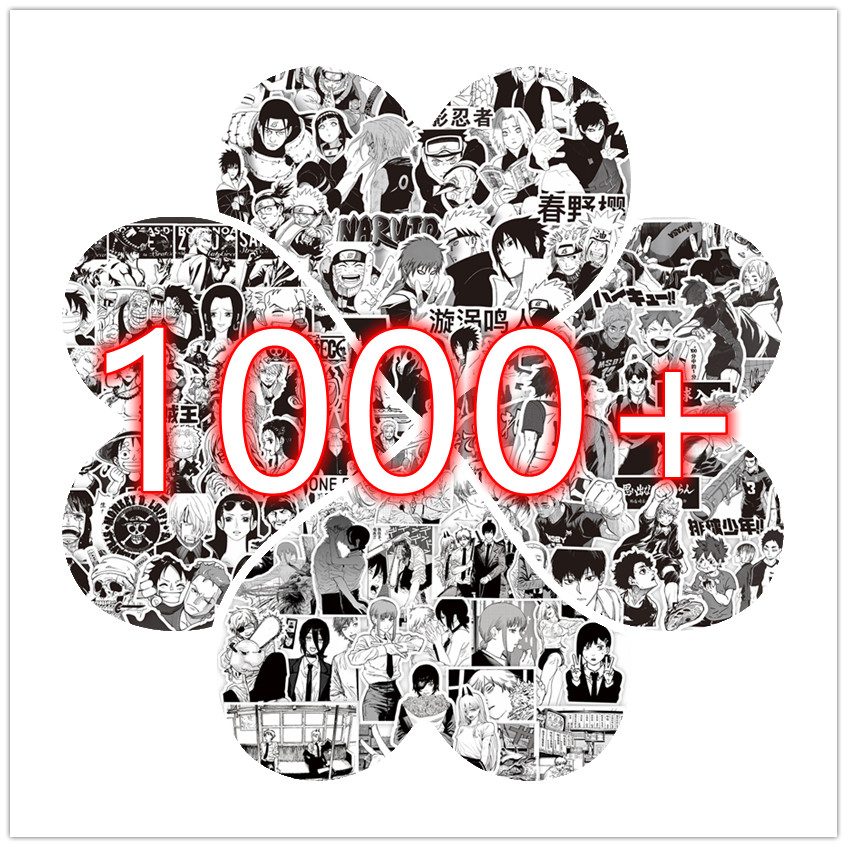 

65-75Pcs/Pack Classic Black White Anime Stickers Decoration Suitcase Scrapbooking Laptop Phone Stationery Manga Sticker Toys