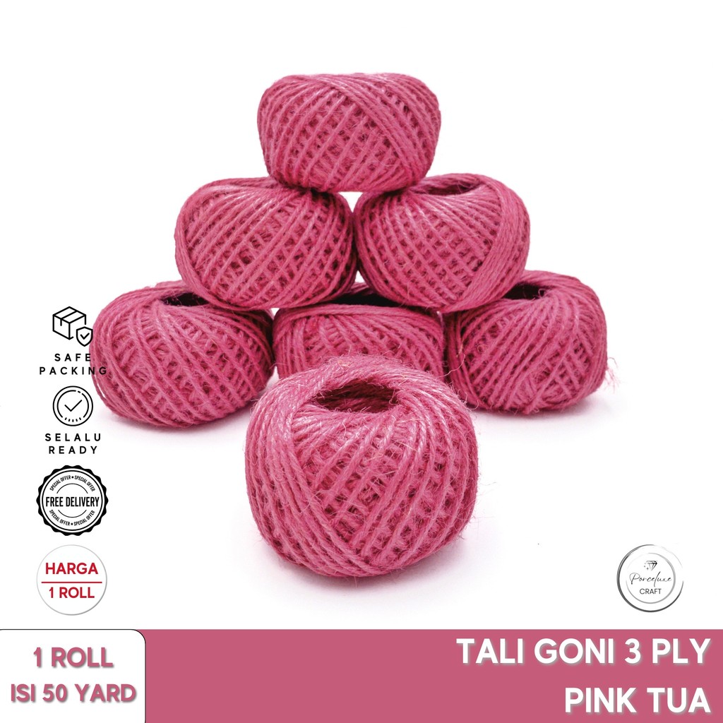 

DIY Kraft Craft Tali Goni Karung Burlap Jute Hampers Kado Bingkisan Natal Imlek Idul Fitri Import 3 Ply Harga per Roll 50 Yard Fuschia