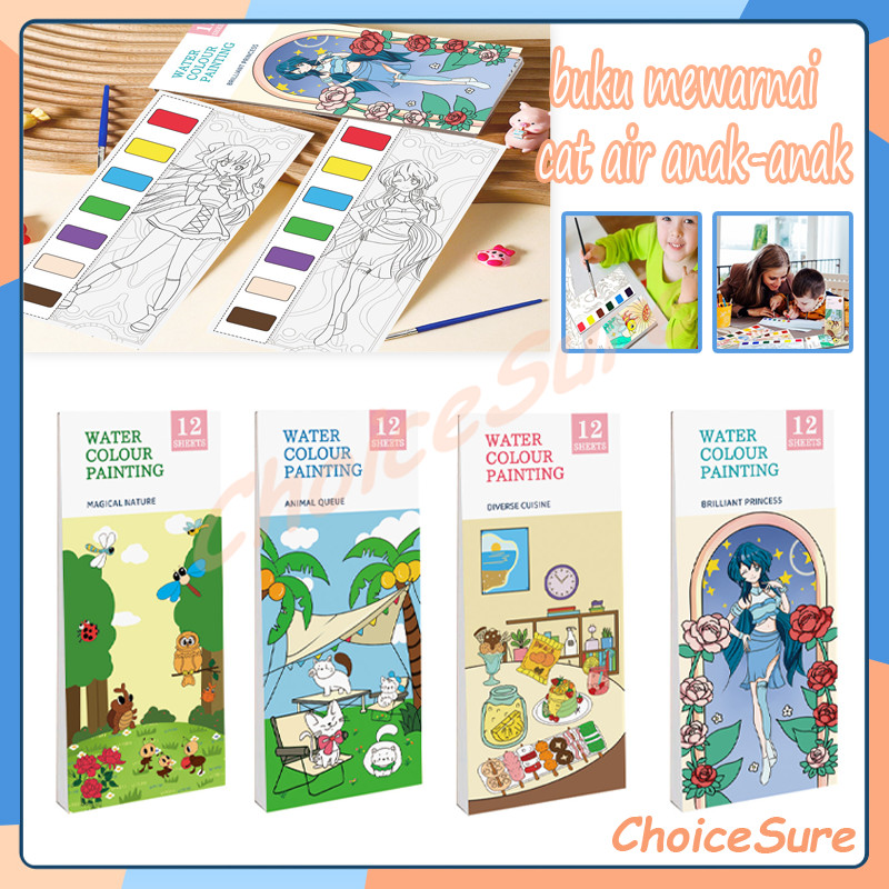 

1 set paket lukis/buku mewarnai cat air anak-anak/diy painting book