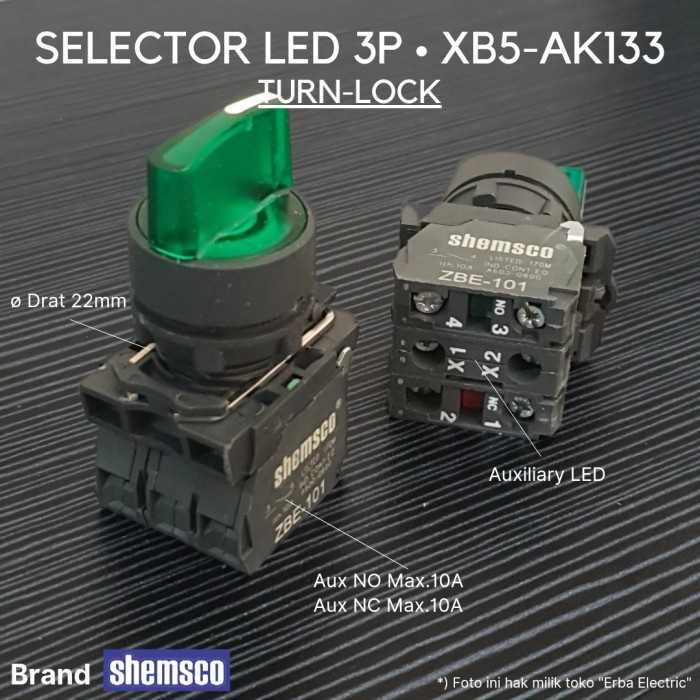 MU99 Shemsco XB5-AK133 Selector Switch LED 220v 3 Posisi 3P Lock Schneider - 24 VDC
