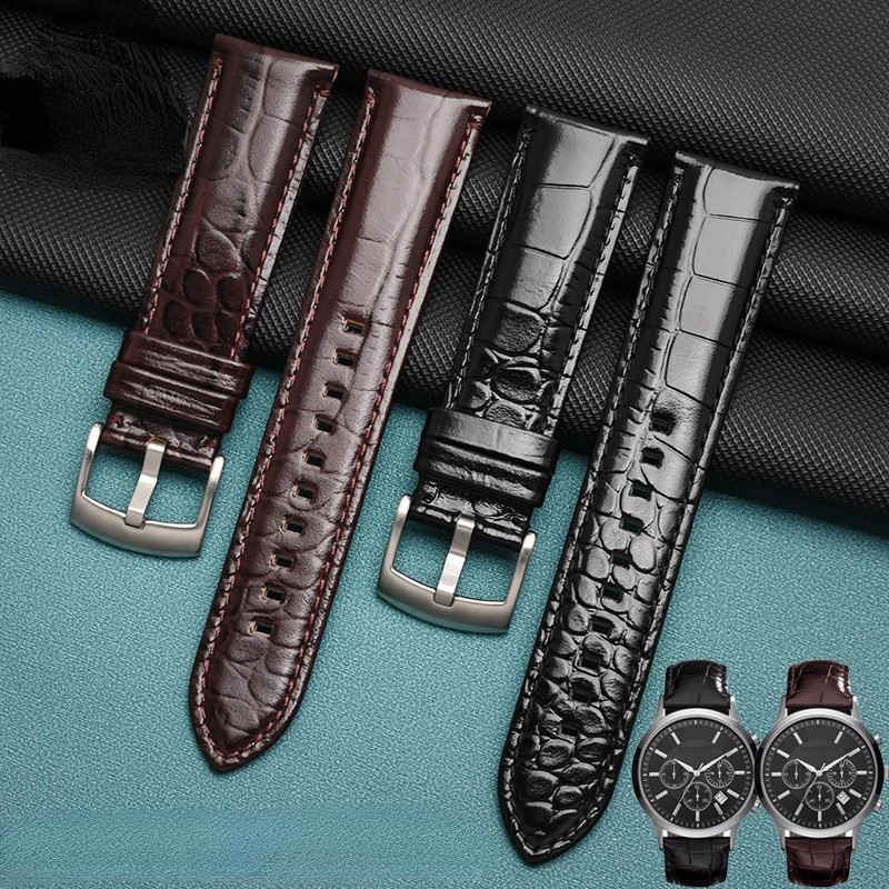 Genuine Leather Wat Strap for Armani Ar2432 Ar2433 Ar2447 Men Women Waterproof Sweatproof Watband Ac
